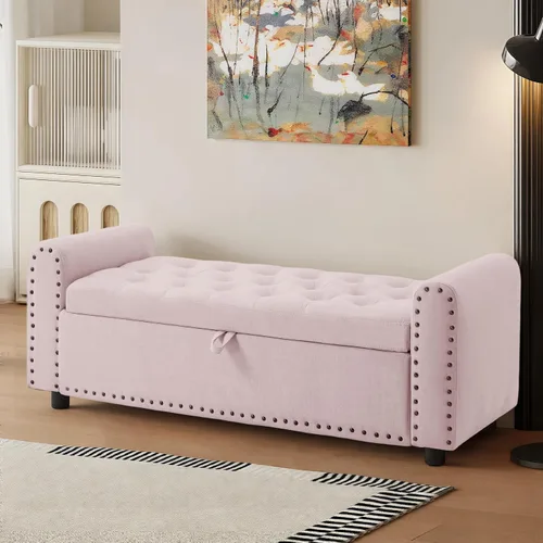 Vista 13 de 48" Ottoman with Storage, Tufted Storage Ottoman Bench, Convenient Living Room Fabrics Bench Seat, Entryway Shoe Benches with Inner Zipper & Arm
