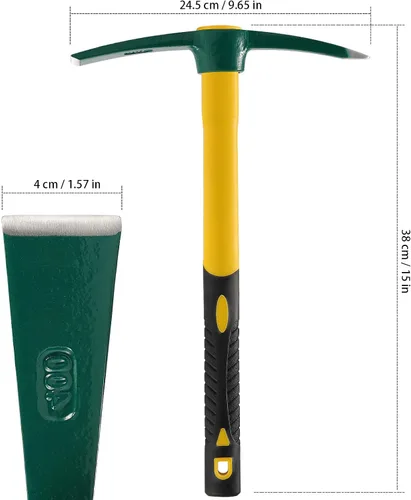 Vista 2 de KEILEOHO Azada de mattock de 15 pulgadas, hacha forjada para jardín con mango de goma, azada de mattock para jardinería, aflojar el suelo, acampar