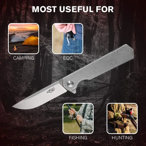 Vista 8 de Firebird GANZO FH12-SS Cuchillo plegable de bolsillo, hoja de acero D2, mango de acero con clip para acampar al aire libre EDC Cuchillo de bolsillo