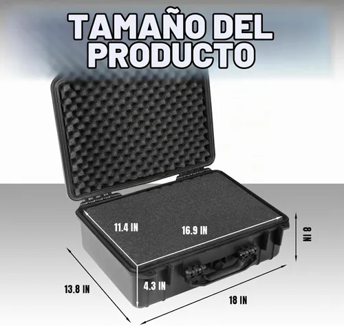 Vista 4 de Jack Boss Funda rígida de 18 x 13.8 x 8 pulgadas, funda protectora portátil impermeable para cámara con espuma personalizable, compatible con Negro