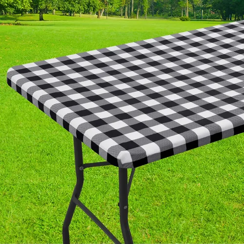 Vista 8 de Smiry Mantel cuadrado de pícnic, manteles de vinilo elásticos impermeables, fundas de mesa de lana cuadriculada con parte trasera de franela