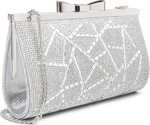 Vista 9 de Bolso de mano de noche para cóctel, baile de graduación, cristales brillantes con diamantes de imitación para novia y dama de honor, boda, fiesta