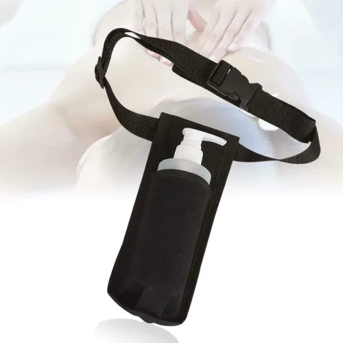 Vista 5 de Funda para botella de masaje, paquete de cintura duradera, kit de funda de botella individual, correa ajustable, dispensador de aceite esencial