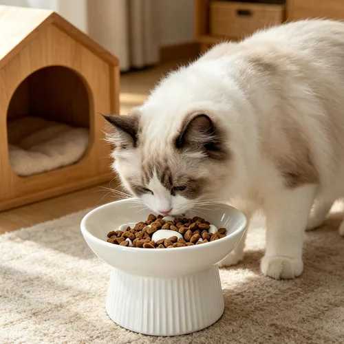 Vista 7 de Cuenco elevado de cerámica para gatos, comedero lento para gatos, antivómitos y asfixia, comedero lento en forma de corazón elevado para alimentos