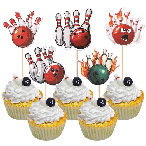 Vista 9 de 24 piezas de adornos para cupcakes con purpurina para jugadores de bolos para jugadores de bolos, selecciones de cupcakes, deportes