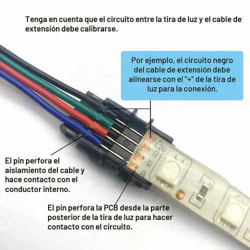 Vista 4 de SUPERNIGHT Conector LED de 4 pines RGB Cables divisores de extensión Tira a cable Conexión rápida sin pelar, Conector en forma de T Conector macho