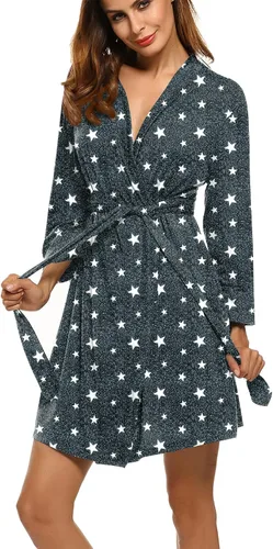 Vista 36 de HOTOUCH - Bata ligera de punto corta para mujer, bata de baño suave con bolsillos, ropa de dormir para damas