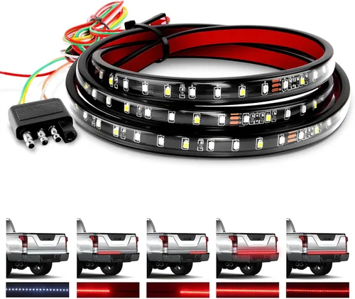 Vista 10 de GOOACC - Tira de luz para portón trasero de camioneta de 48"/49", 5 funciones, 90 LED rojo/blanco de una sola fila, iluminación trasera universal