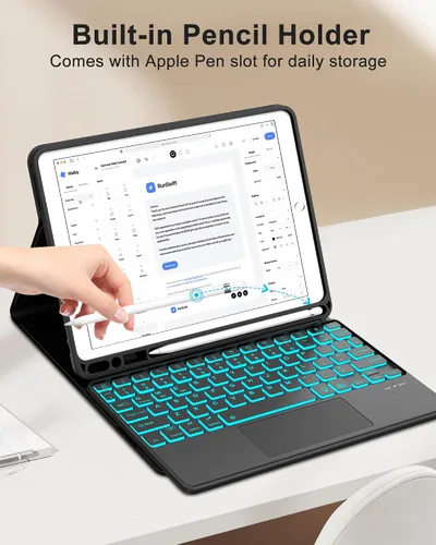 Vista 8 de Funda con teclado táctil para iPad de 9ª/8ª/7ª generación de 10.2 pulgadas, Pro 10.5, Air 3ª generación, funda inteligente con soporte para lápices