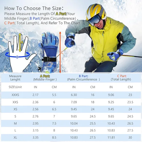 Vista 6 de Guantes de esquí, guantes de nieve impermeables y transpirables más cálidos para clima frío, se adaptan tanto a hombres como a mujeres, para padres