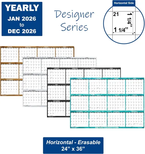 Vista 3 de SwiftGlimpse - Calendario de pared 2024, 24 x 36 pulgadas, serie de diseñador, grande, borrable, planificador de pared anual (bambú)