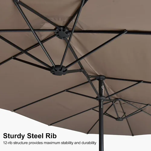 Vista 106 de PURPLE LEAF - Sombrilla de mercado de patio de 13 pies con base rectangular doble cara, sombrilla de mesa para exteriores con manivela, 12 varillas