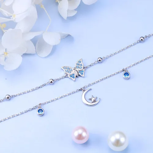 Vista 5 de Ladytree Tobillera ajustable de plata de ley 925 con estrella de mariposa para mujer