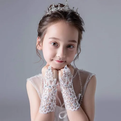 Vista 4 de LeJulyeekay Guantes de encaje para comunión de boda concurso de princesa flores y niñas