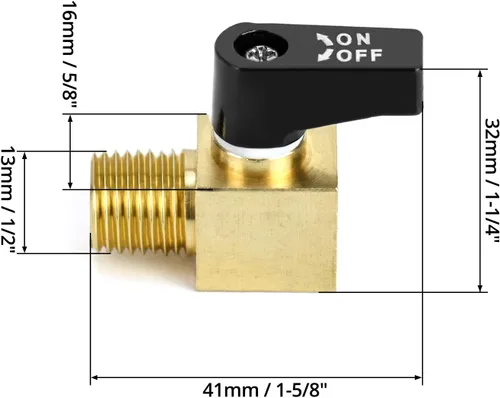 Vista 6 de QWORK Válvula de compresor de aire, paquete de 2, mini válvula de bola de latón, válvula de cierre NPT macho x NPT hembra de 1/4 pulgadas