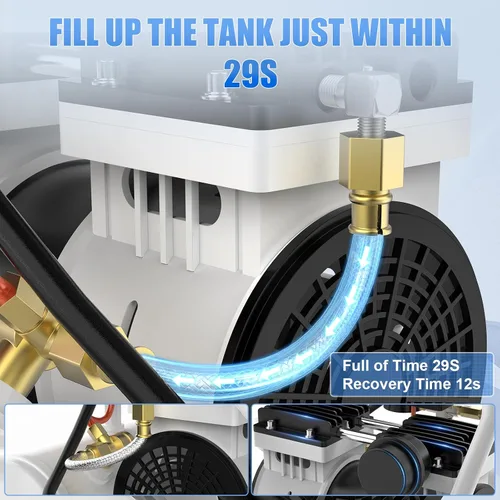 Vista 8 de AZZUNO Compresor de aire de 1 galón, tanque de compresor de aire sin aceite de 1.6CFM a 90PSI y presión máxima de 116 PSI, compresor ultra