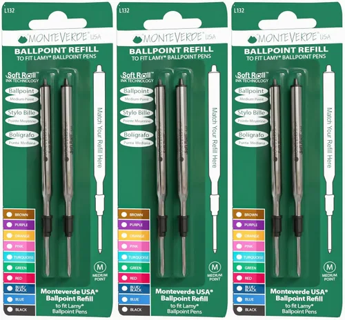 Vista 10 de Monteverde USA Soft - Recambios de bolígrafo para adaptarse a bolígrafos Lamy, tinta negra, punta media, escritura suave y confiable, paquete de 2