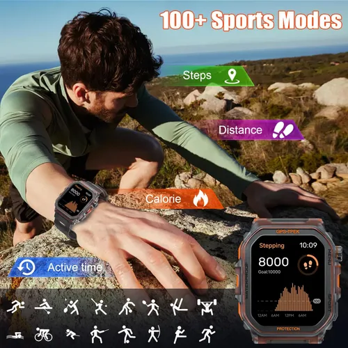 Vista 3 de Relojes inteligentes militares con GPS integrado, más de 100 modos deportivos para hombres, reloj inteligente para teléfonos Android y iPhone