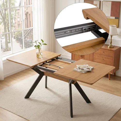 Vista 9 de HIPIHOM Mesa de comedor extensible de roble de 55-71" para cocina Mesa de roble