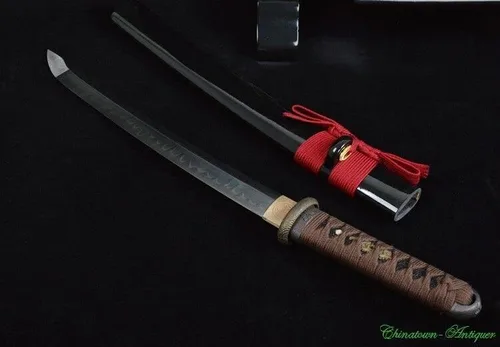 Vista 3 de GLW Espada corta japonesa Wakizashi Katana T10 hoja de acero templado afilado #2192