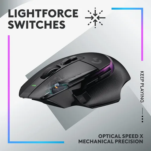 Vista 2 de Logitech G 502 X Plus Lightspeed - Mouse óptico inalámbrico con interruptores híbridos LIGHTFORCE, LIGHTSYNC RGB, sensor de juegos Hero 25K