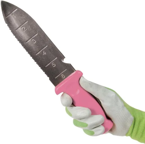 Vista 4 de A.M. Leonard Cuchillo de suelo de lujo, color rosa – Hori Hori con hoja de acero inoxidable de 6 pulgadas