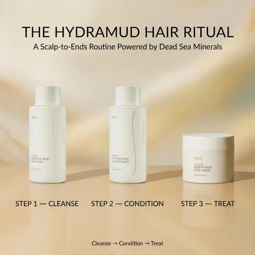 Vista 3 de SEACRET Minerals HydraMud Champú natural para cabello de barro, enriquecido con aceite de argán, sin SLS, 13.3 onzas líquidas / 13.5 fl oz