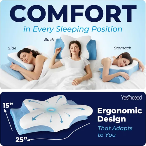 Vista 2 de Almohada refrescante para aliviar el dolor: soporte cervical para dormir, diseño de espuma viscoelástica contorneada para dolor de cuello y hombros