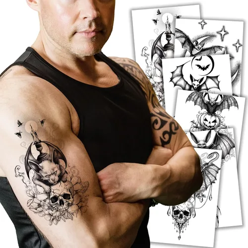 Vista 12 de Kotbs 6 hojas de tatuajes temporales de animales en 3D para mujeres y hombres, tatuajes realistas impermeables falsos con patrón de lobo y león