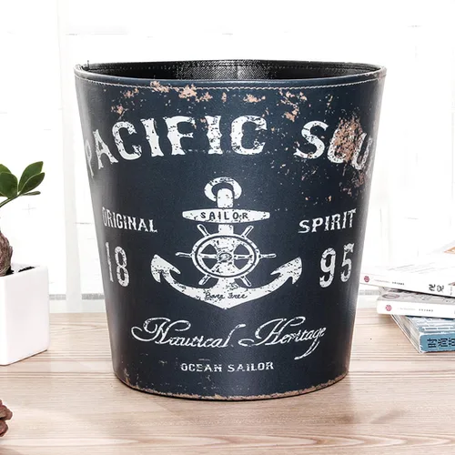 Vista 7 de Bote de basura, 10L/2.64 galones estilo británico, cubo de basura descubierto para el hogar (patrón de ancla de barco) - Patrón 1 Tipo de ancla