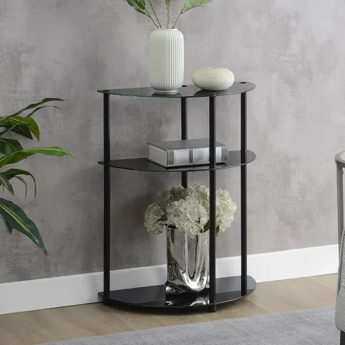 Vista 6 de Convenience Concepts Designs2Go - Mesa auxiliar clásica de vidrio de 3 niveles de medio círculo de 23.75 pulgadas, mesa auxiliar moderna