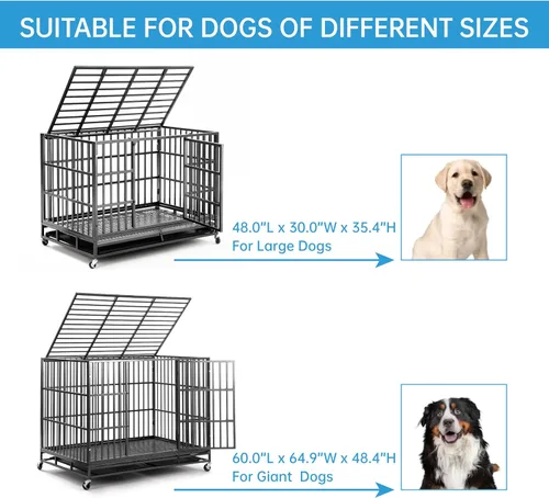 Vista 6 de Jaula para perros resistente de 60 pulgadas, plegable, sin montaje, jaula grande para perros a prueba de escape, con ruedas con cerradura, corralito