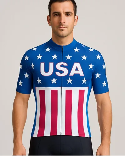 Vista 4 de Lo.gas Camiseta de ciclismo de Estados Unidos para hombre, manga corta, camisetas de ciclismo con bandera americana, ropa de bicicleta de carretera