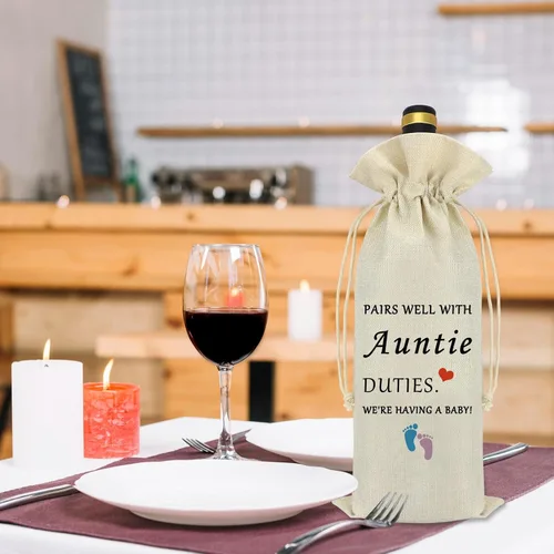 Vista 4 de Anuncio de embarazo para tía Bolsa de vino promovida a tía, ideas de regalo de nueva tía, anuncios de embarazo para hermana mejor amiga, regalo