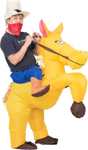 Vista 2 de JYZCOS Disfraz inflable de vaquero para adultos, vestido elegante de jinete de caballo occidental para hombres y mujeres, traje de fiesta