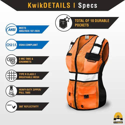 Vista 5 de KwikSafety (Charlotte, NC) RoadBOSS Econ & Chaleco de seguridad premium para mujer