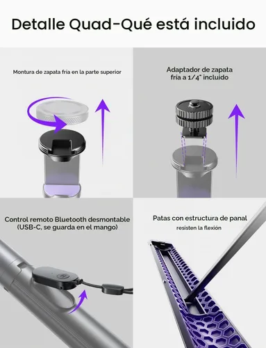 Vista 7 de LISEN - Trípode selfie stick de 67 pulgadas con control remoto para creadores de contenido Content creator essentials: 67" phone tripod with