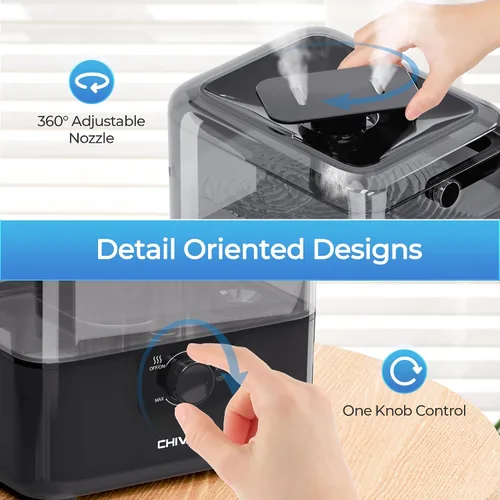 Vista 7 de CHIVALZ Humidificadores para dormitorio, humidificadores de niebla fría de 6 L para guardería, silenciosos de 26 dB, tiempo de funcionamiento de 50