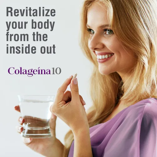 Vista 3 de Colageina 10 Cápsulas de colágeno hidrolizado con vitamina C, suplemento dietético antienvejecimiento para una piel, cabello, uñas, articulaciones