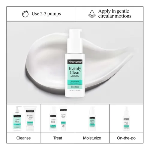 Vista 8 de Neutrogena Hidratante de gel para acné uniformemente transparente con ácido salicílico y N-acetil glucosamina, hidratante facial ligero y no grasoso