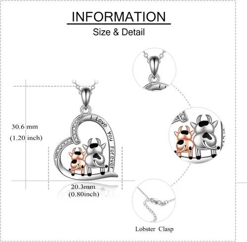 Vista 2 de AXELUNA Blue Circle Crystal Cow Necklace for Women I Love You 925 Sterling Silver Cow Gifts Pendant Jewelry Birthday for Her Girl