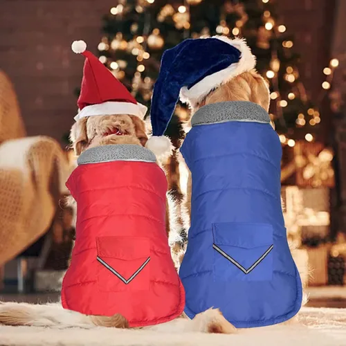 Vista 5 de Petglad Abrigo para perro, chaqueta de invierno impermeable para perro con bolsillo, chaleco reflectante ajustable para la nieve para mascotas