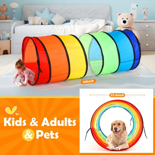 Vista 2 de 1 túnel de juego gigante de 27.6 pulgadas para niños y perros grandes, juguete colorido de túnel de gateo desplegable para niños pequeños con malla