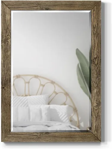 Vista 11 de Espejo de maquillaje rectangular, espejo de pared con marco de madera desgastada para decoración del hogar, se puede colgar de forma vertical u Negro
