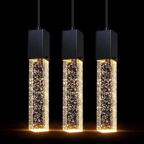 Vista 12 de 2 Pack Integrated Hanging Crystal Kitchen Island Modern Concise Pendant Ceiling Light Fixture,Black Finish for Kitchen Island Dining Room Bedroom
