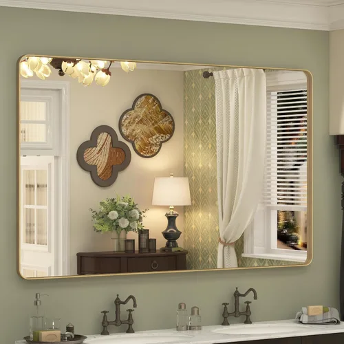 Vista 38 de Espejo rectangular para pared de baño de 20x30 pulgadas con marco negro mate, espejo de tocador con esquinas redondeadas, espejo de baño de metal