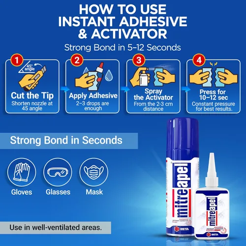 Vista 4 de MITREAPEL Pegamento CA con activador (0.80 oz - 3.30 fl oz) Adhesivo de cianoacrilato profesional instantáneo y acelerador de súper pegamento