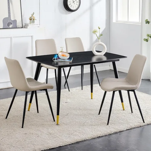 Vista 12 de Juego de 5 mesas de comedor modernas de piedra sinterizada de 50 pulgadas, mesa de cocina rectangular de mármol sintético con 4 sillas de piel