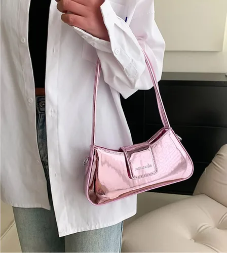 Vista 3 de Bolso de noche para mujer, bolso de mano Y2k, plateado brillante, bolso de mano, bolso de fiesta, lindo bolso metálico