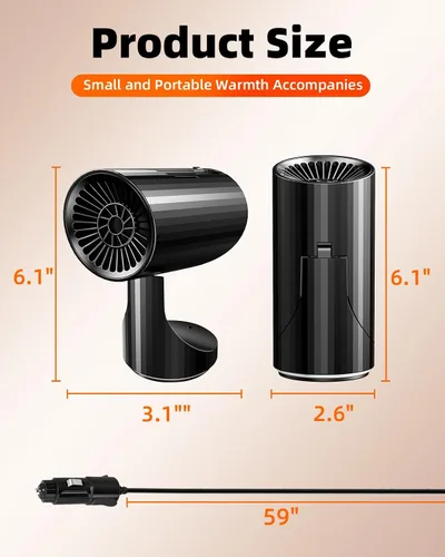 Vista 6 de Calefactor de coche, 12V, calentador portátil con enchufe para ventiladores de calefacción y refrigeración, pequeño descongelador para parabrisas